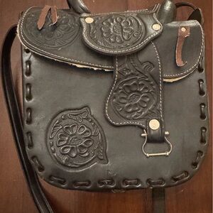 Western Tooled Black Leather Saddle Purse